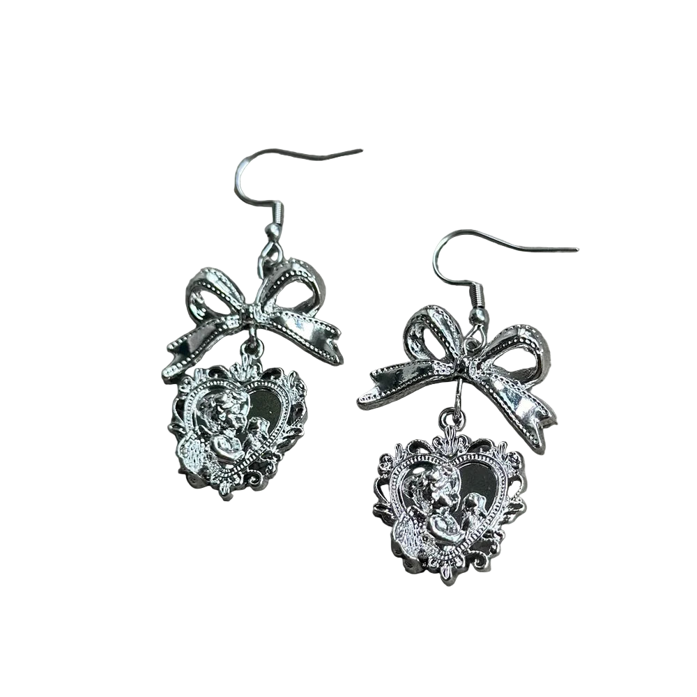 Silver Croquette Bow Earrings