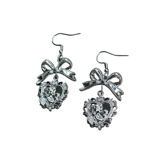 Silver Croquette Bow Earrings