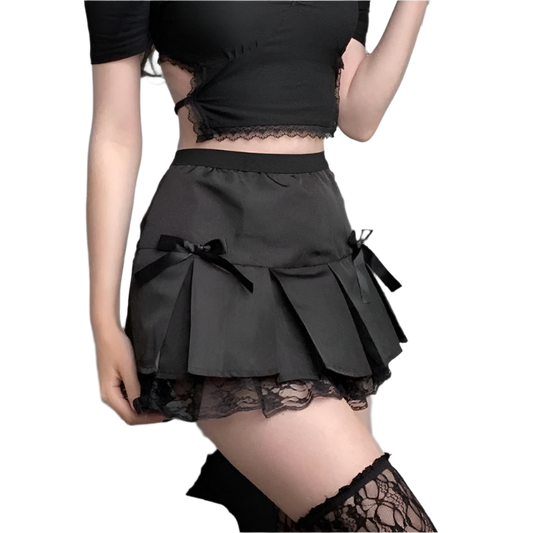 Pleated Mini Skirt with Bows