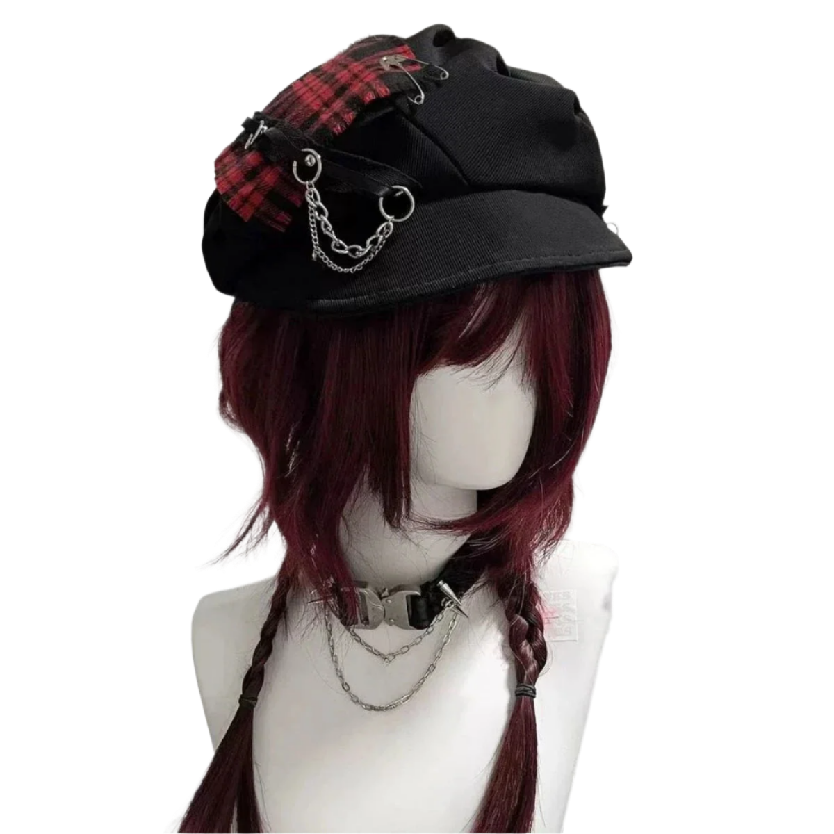 Plaid Patchwork Beret Hat with Brim