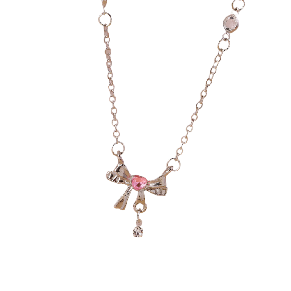 Delicate Crystal Pink Heart Necklacez