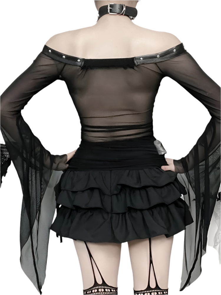 Sheer Off Shoulder Top with Flared Sleevez