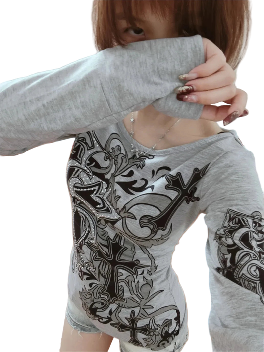 Grey Off shoulder Y2K Top