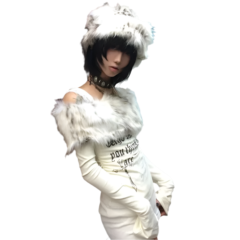 White Fur Trim Off Shoulder Top