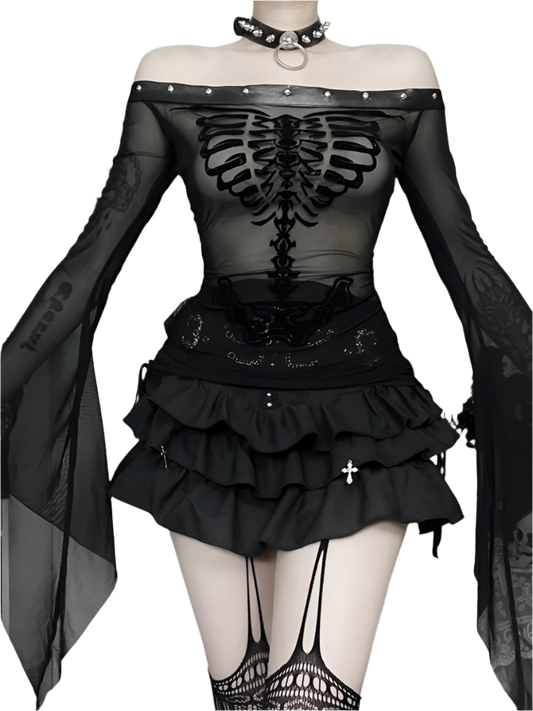 Sheer Off Shoulder Top with Flared Sleevez