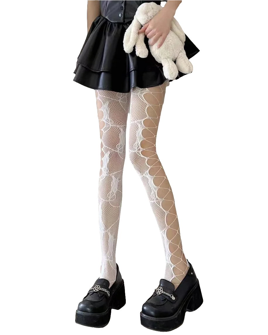 Fishnet Tightz with Floral Pattern and Hollow Sidez