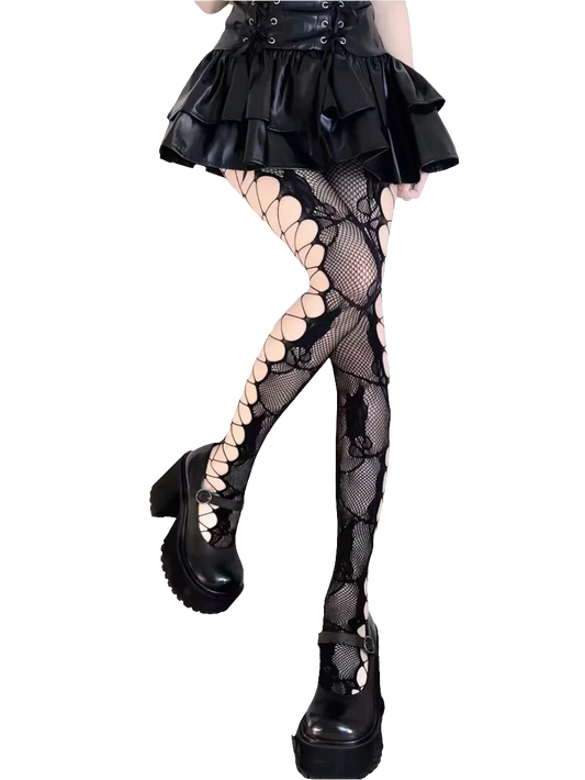 Fishnet Tightz with Floral Pattern and Hollow Sidez