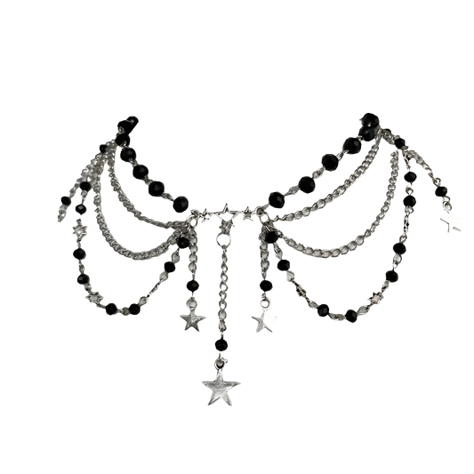 Multi Chain Necklace with Black Pearlz