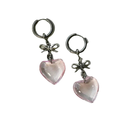 Drop Earringz with Bow Pendant and Heart