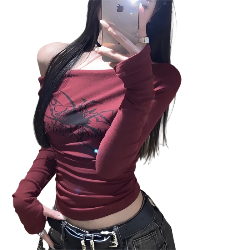 Off Shoulder Red T-shirt