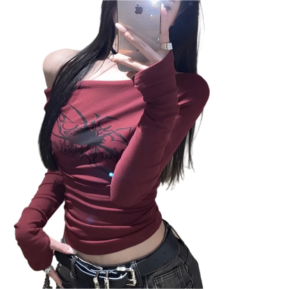Off Shoulder Red T-shirt