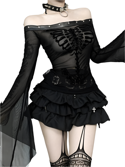 Sheer Off Shoulder Top with Flared Sleevez