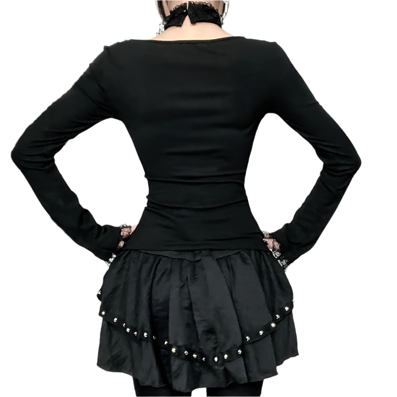 Long Sleeved Top with Ribbon Lace and Choker