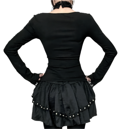 Long Sleeved Top with Ribbon Lace and Choker