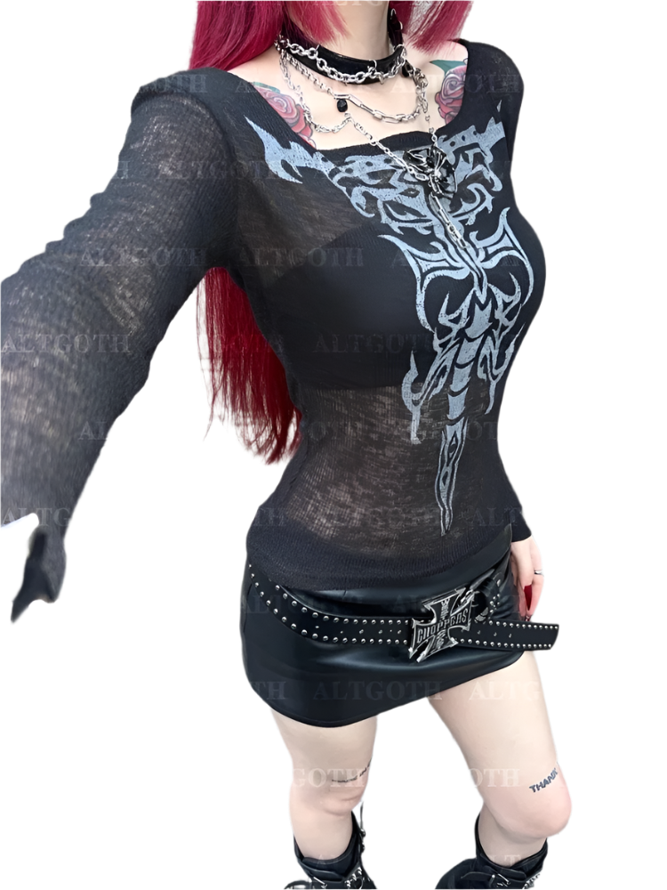 Cybersigilism Mesh Top with long Sleevez