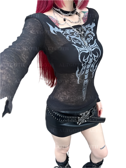 Cybersigilism Mesh Top with long Sleevez