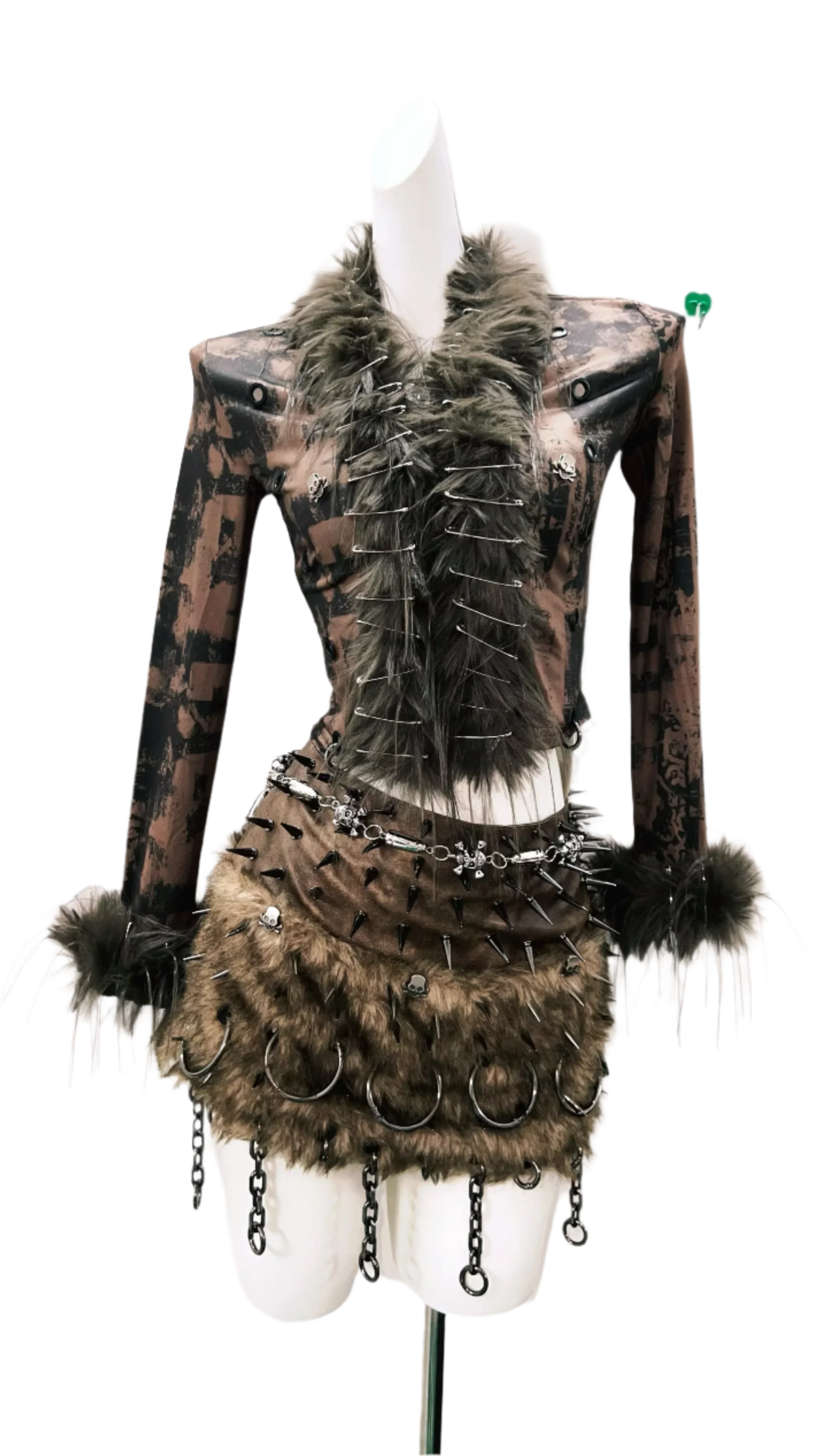 Fur Skirt/ Top with Tie Dye Design and Metal Detailz