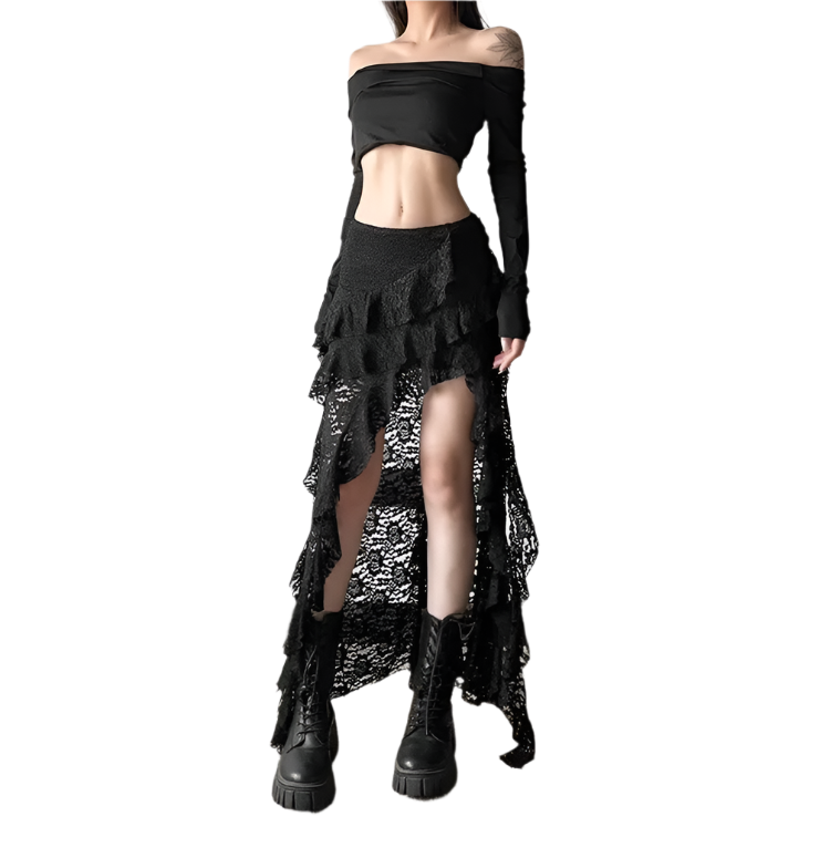 Maxi Irregular Skirt with Rufflez