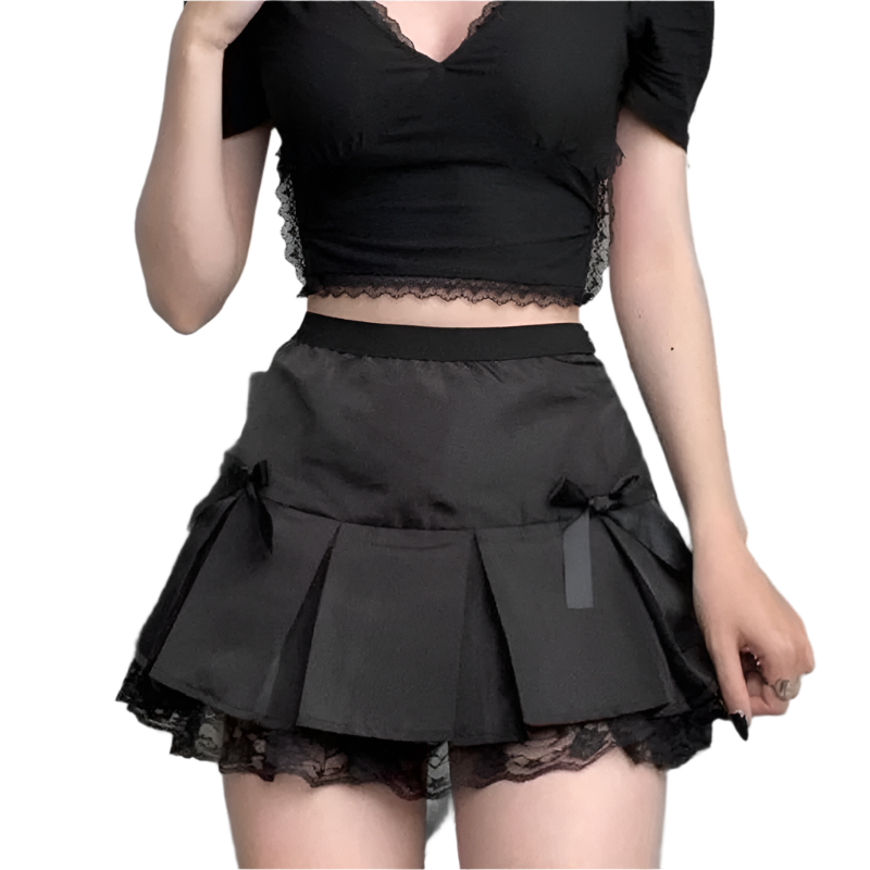 Pleated Mini Skirt with Bows