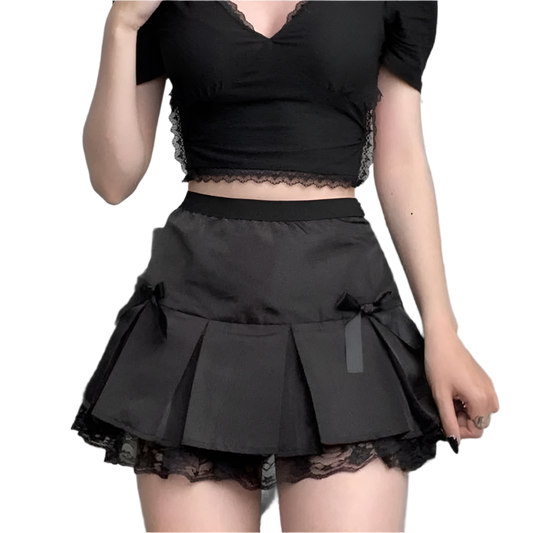 Pleated Mini Skirt with Bows