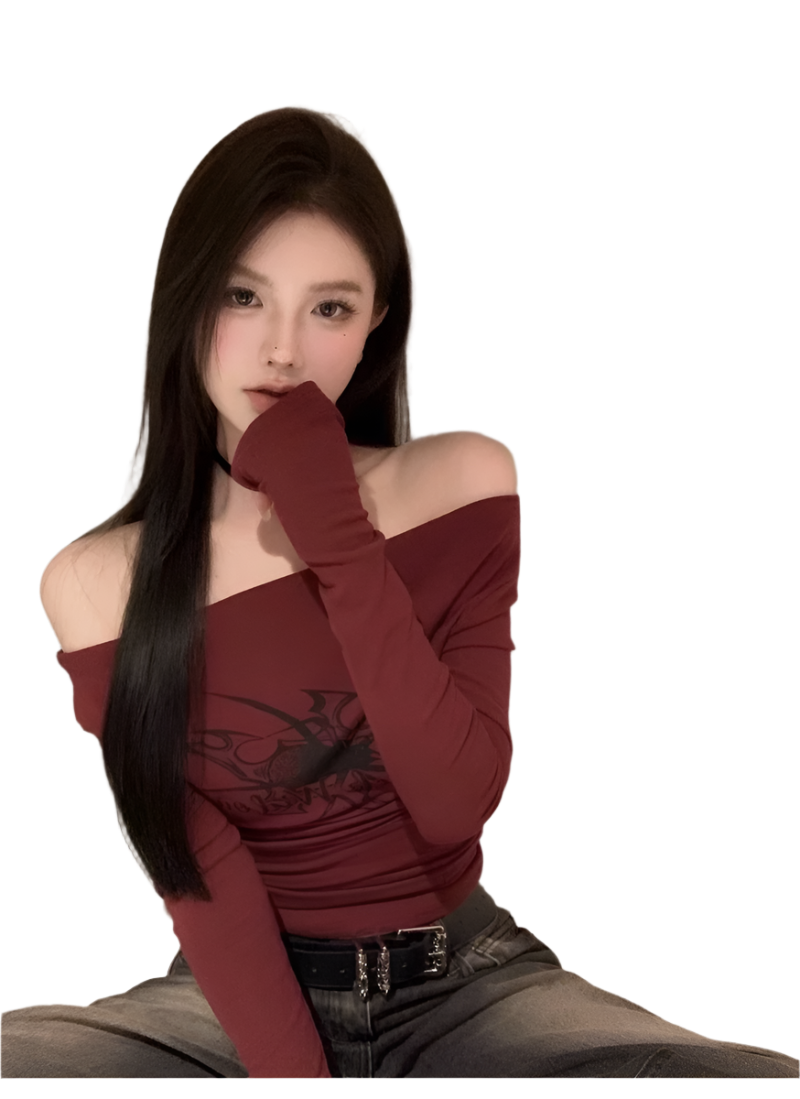 Off Shoulder Red T-shirt