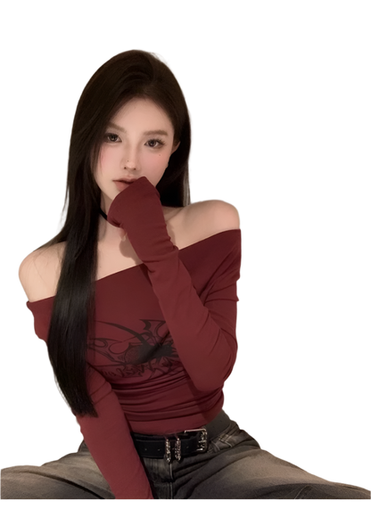 Off Shoulder Red T-shirt