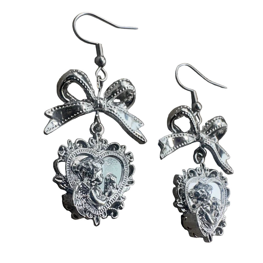 Silver Croquette Bow Earrings