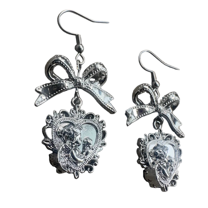 Silver Croquette Bow Earrings