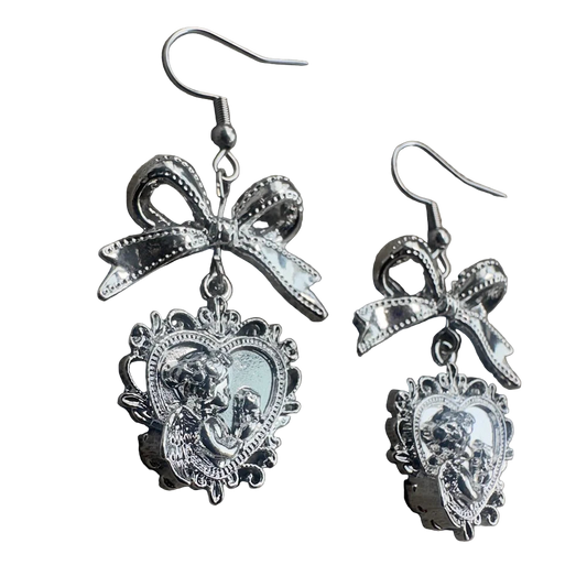 Silver Croquette Bow Earrings