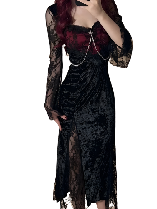 Lacey Velvet Dress with Mesh Overlay