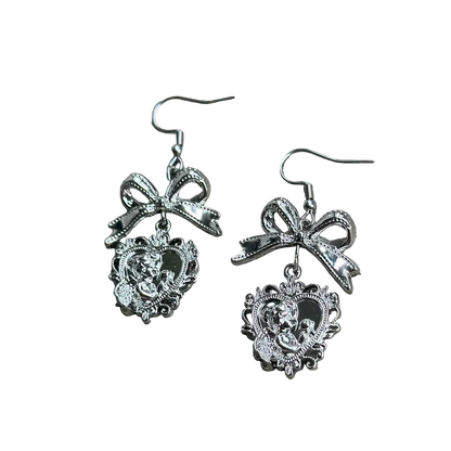 Silver Croquette Bow Earrings