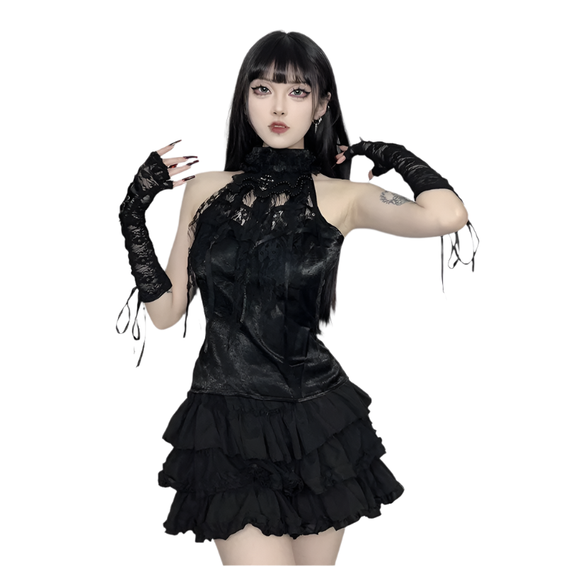 Lace Halter Neck Tank Top