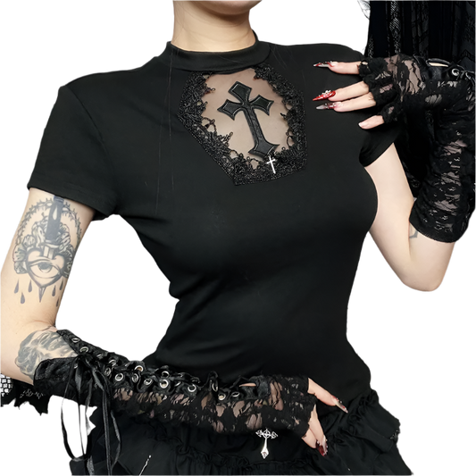 Dark Gothic T-shirt wirg Cross Emblem