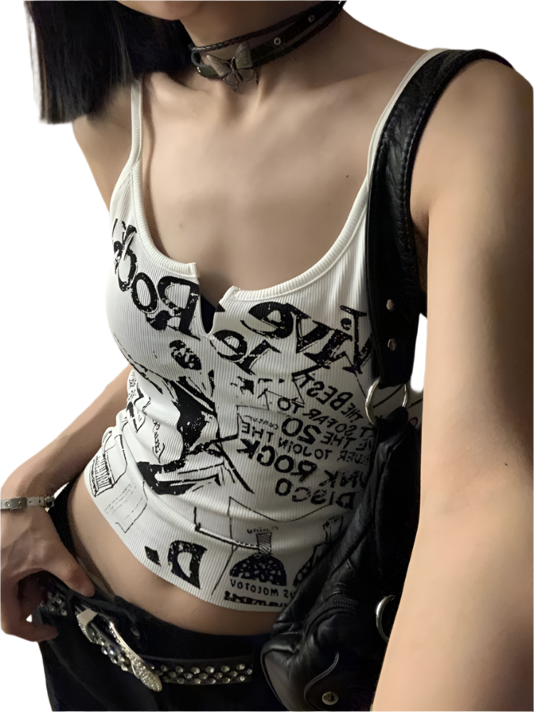 Print White Tank Top
