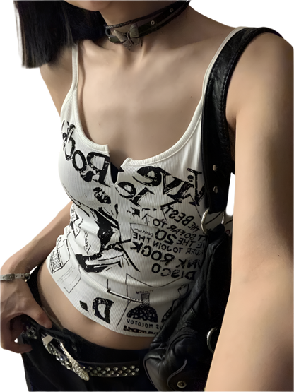 Print White Tank Top