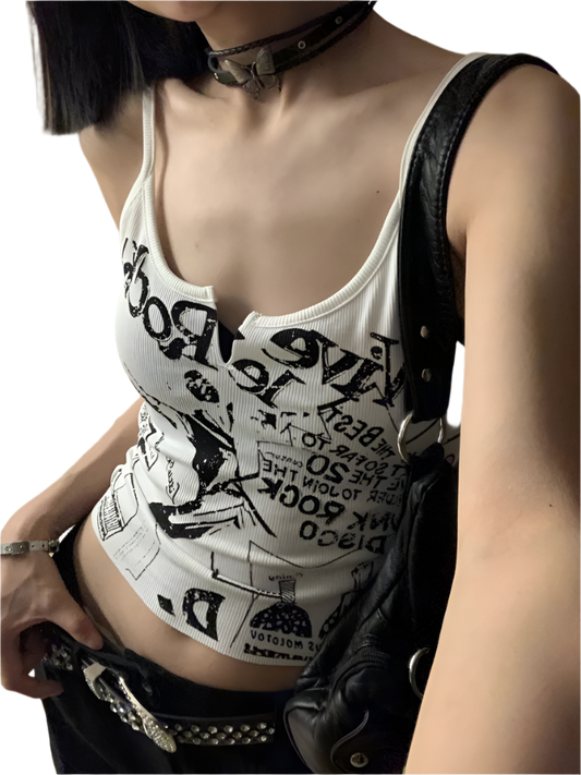 Print White Tank Top