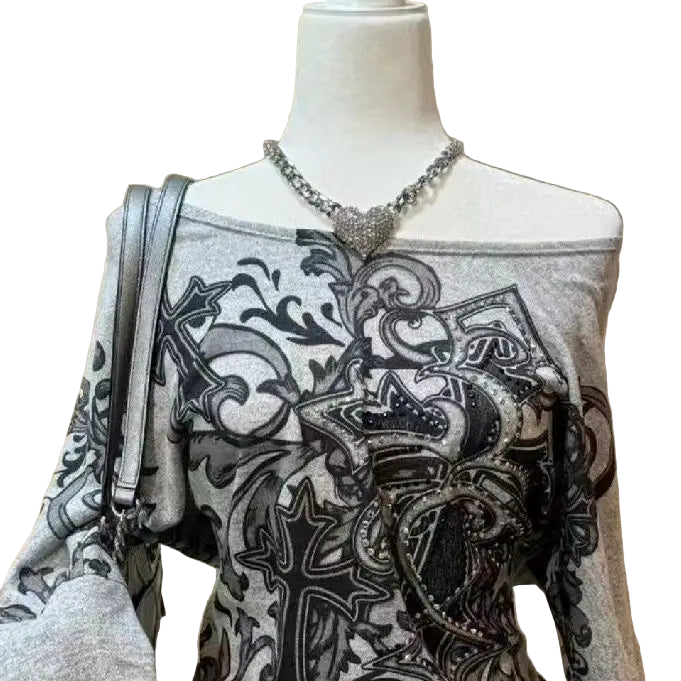 Grey Off shoulder Y2K Top