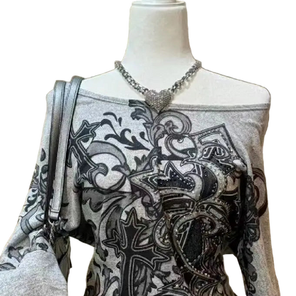 Grey Off shoulder Y2K Top