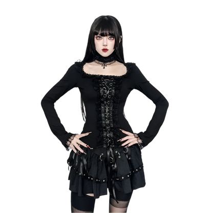 Long Sleeved Top with Ribbon Lace and Choker