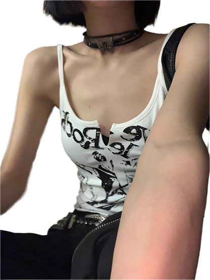 Print White Tank Top