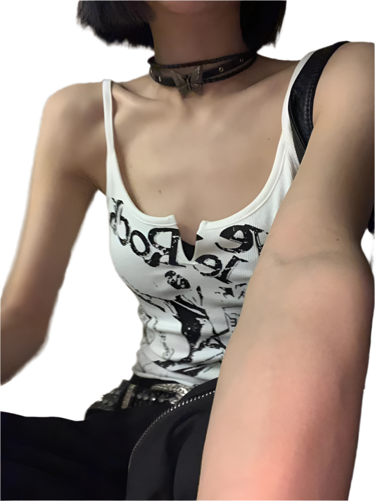 Print White Tank Top