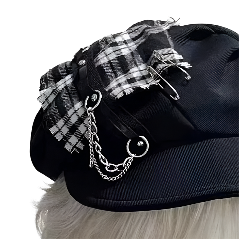 Plaid Patchwork Beret Hat with Brim