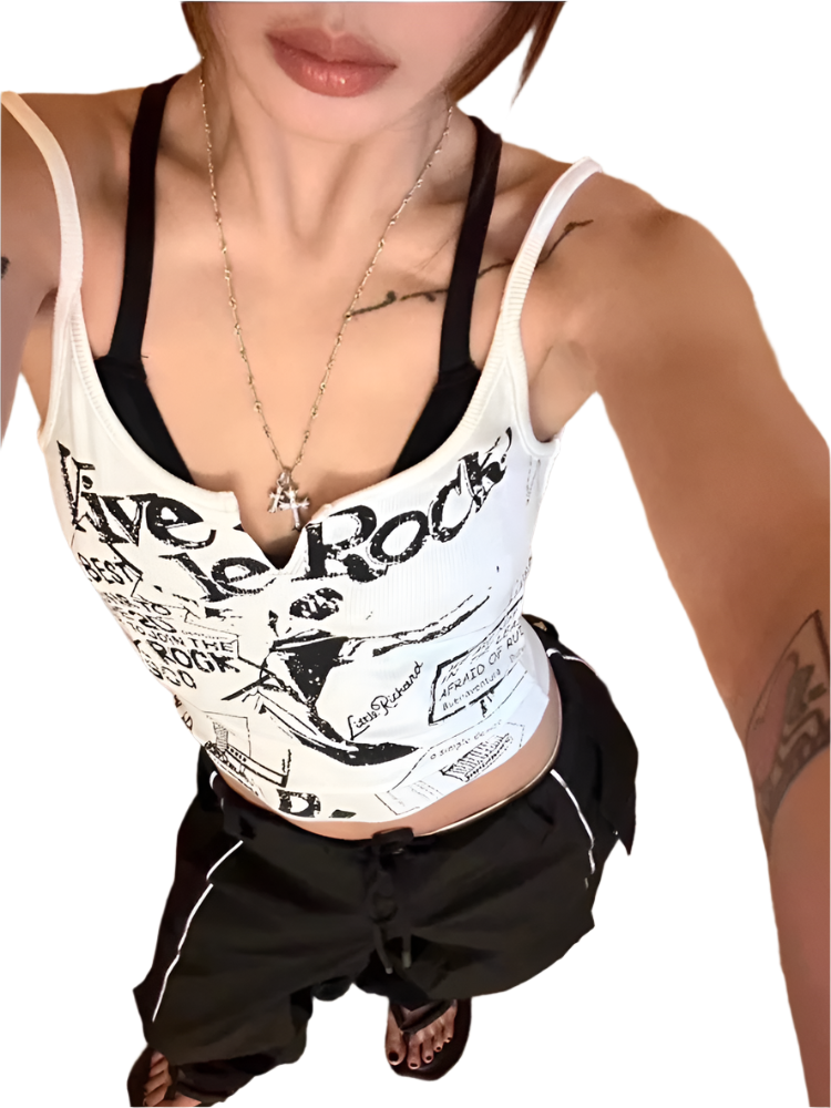 Print White Tank Top