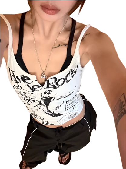 Print White Tank Top