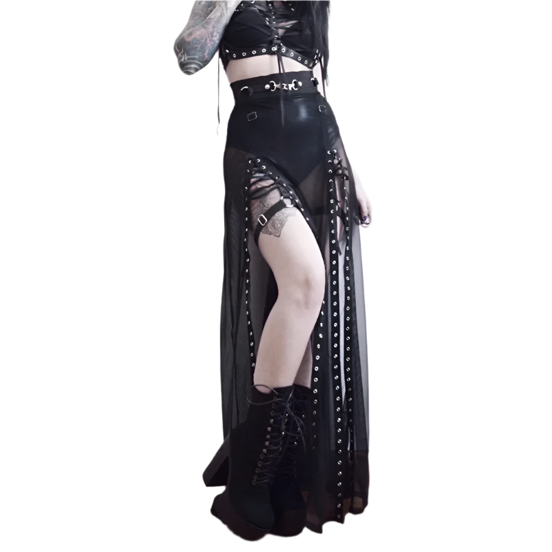 Maxi Mesh Skirt with Large Slitz