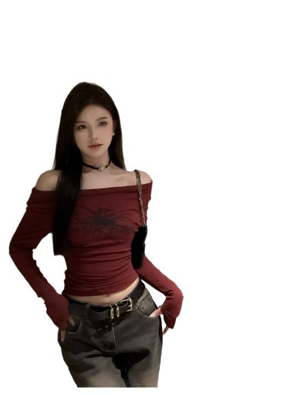 Off Shoulder Red T-shirt