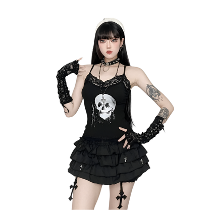 Skull Print Cami with Lace Trim