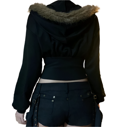 Tight Jacket with Fur Trim Hood