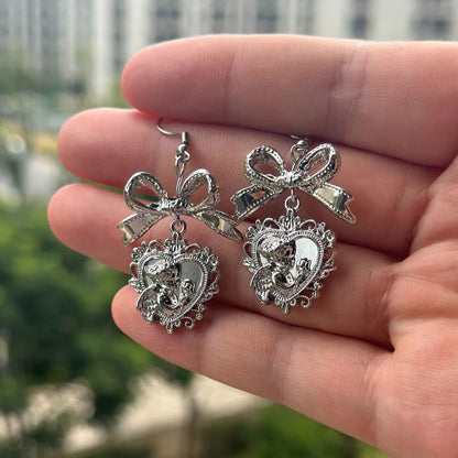 Silver Croquette Bow Earrings