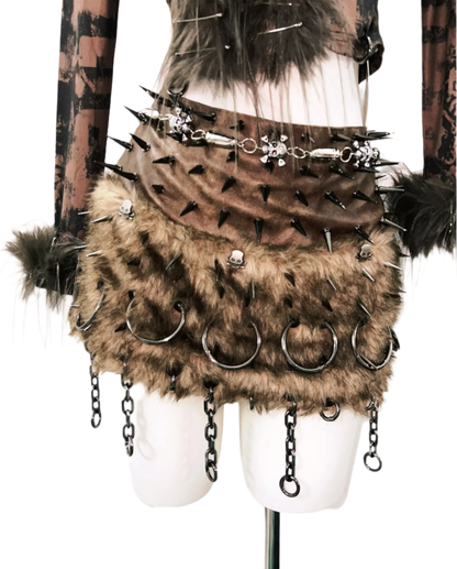 Fur Skirt/ Top with Tie Dye Design and Metal Detailz